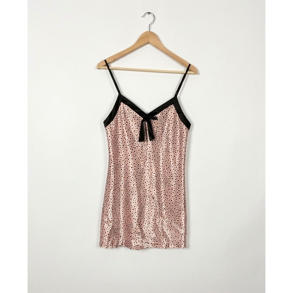 Morgan Taylor Intimates Satin Polka Dot Chemise Size M Pink Black Polyester